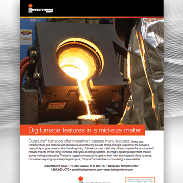 Big furnace features in a mid-size melter ad related to Inductotherm's Dura-Line® Furnaces