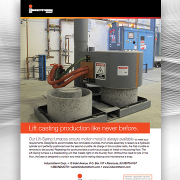 Lift casting production like never before ad related to Inductotherm's Lift-Swing Furnaces