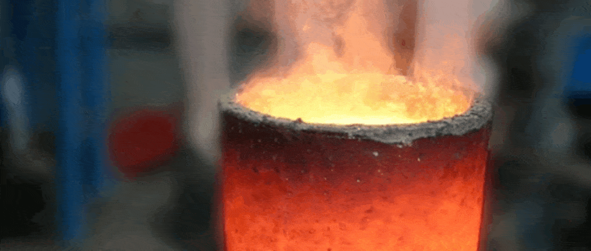 animation of Inductotherm push-out removable crucible induction furnace