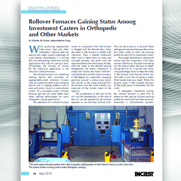 An article titled: Rollover Furnaces Gaining Status Among Investment Casters in Orthopedic and Other Markets