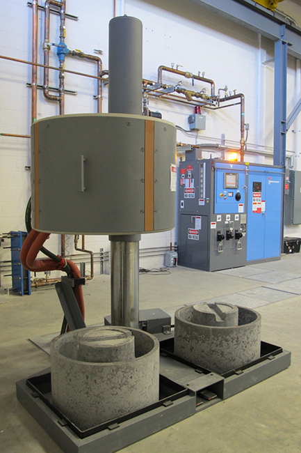 View from the swing filling door of an aluminum melting furnace